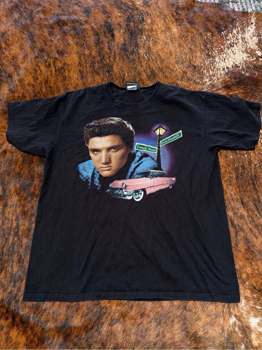 Vintage Elvis Presley Graceland Tee Shirt Mens XL Black Pink Cadillac Music 90’s